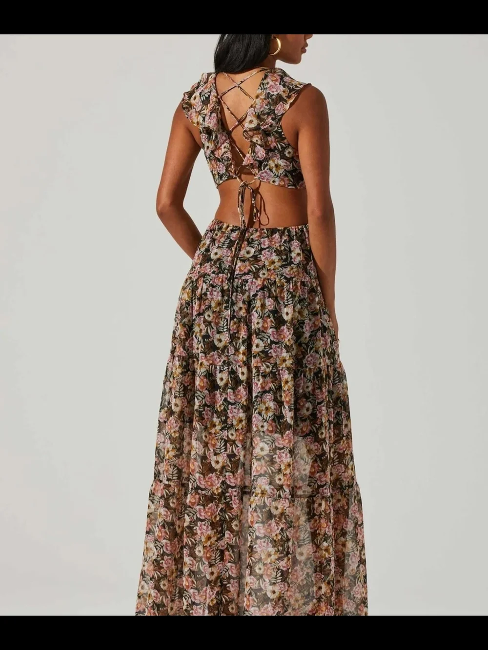 Astr Floral Maxi Dress in Black with Pink & Green Print - Picture 2 of 8